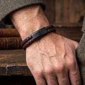 Twin - Bruine dames en heren armband van leer met zwarte schakel - Moorell