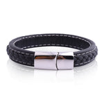 Leron - Zwarte dames en heren armband van leer met zilveren schakel - Moorell
