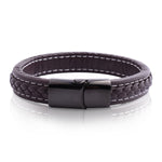 Leron - Bruine dames en heren armband van leer met zwarte schakel - Moorell