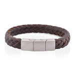 Leatro - Bruine dames en heren armband van leer met zilveren schakel - Moorell