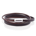 Moderna - Bruine dames en heren armband van leer met zilveren schakel - Moorell